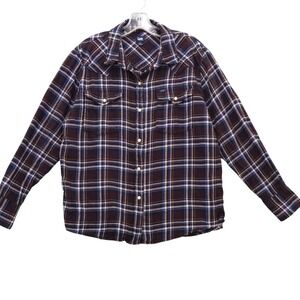 Lee Women's Large L Flannel Plaid Western Snap Button Shirt Long Sleeve